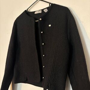 Vintage Carroll Reed Boiled Wool Sweater Size 10 Button Up Jacket Cardigan Black